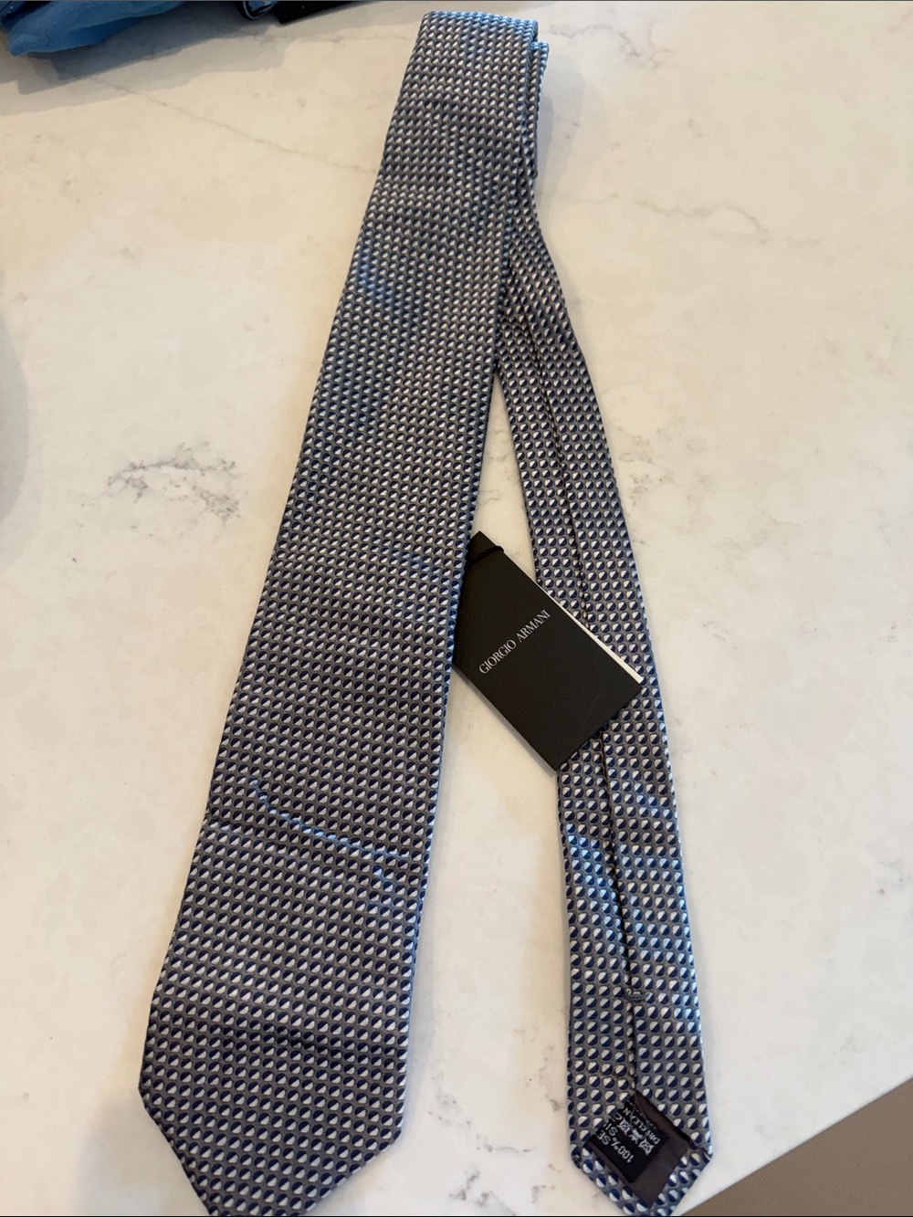 Giorgio Armani Silver-Blue Micro Geometric Silk Tie